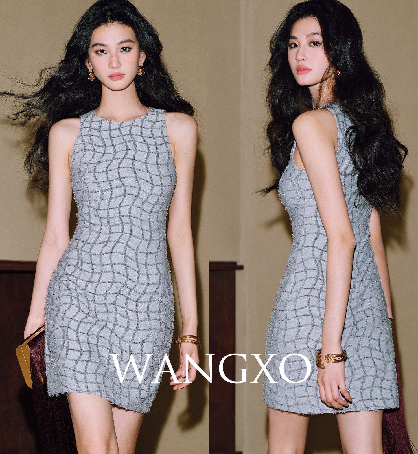 WANGXO | Stretch Silk with 3D Tassels Sleeveless Short Dress -ESHA.
