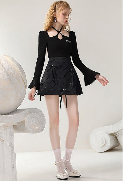 CHECOCRE Elegant Women's Design Sense Bow Satin Rhombi Two Piece Set - DESIRE