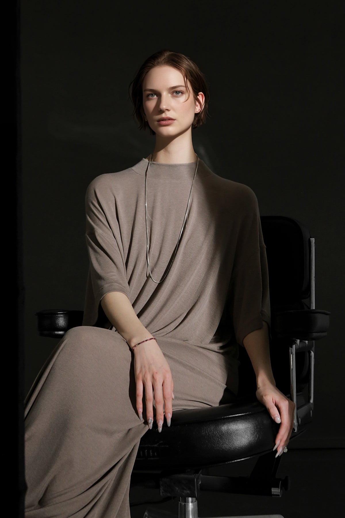 PIAOIN minimalist style nude tencel wool t-shirt skirt versatile dress -LYDIA