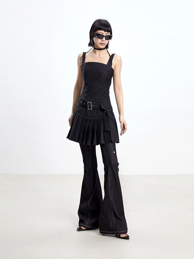 TINY IN women's summer pleated little black slip dress -PIPE