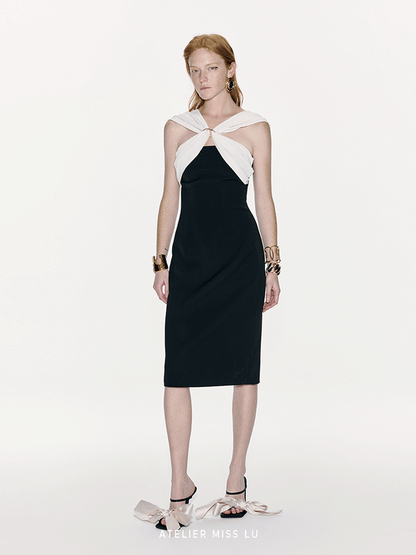 ATELIER MISS LU patchwork design contrasting slim dress - SUPER.