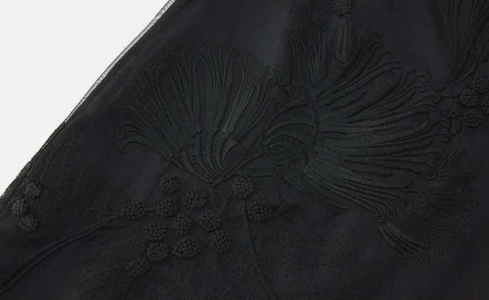 ZHUCHONGYUN organza curved lined silk straight skirt-FAB.