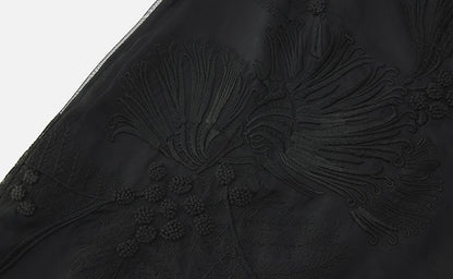 ZHUCHONGYUN organza curved lined silk straight skirt-FAB.