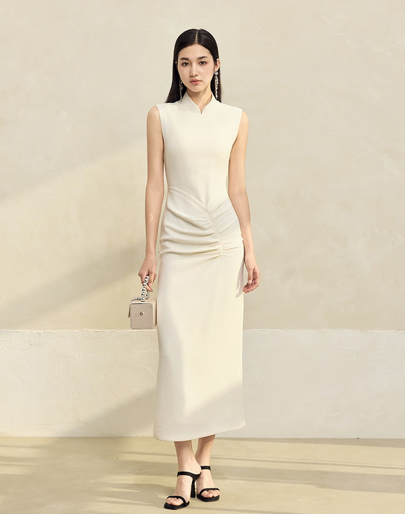 HECO Acetate Waist Black White Pleated Slim Dress Women - EARTH.