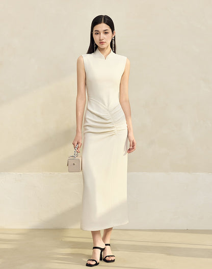 HECO Acetate Waist Black White Pleated Slim Dress Women - EARTH.