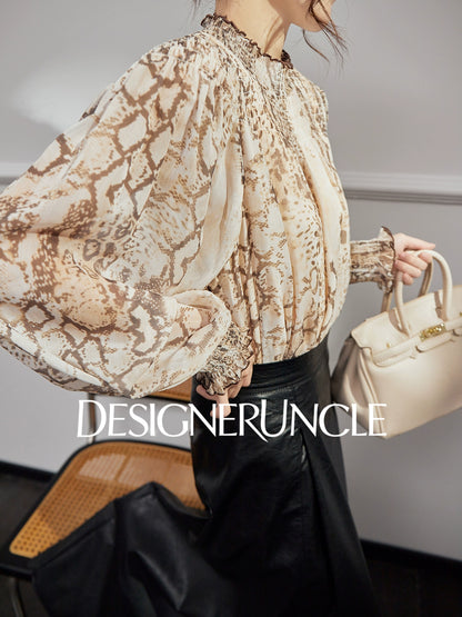 DGU "Linglin" snake print chiffon shirt high-end long-sleeved top - FAVOUR.