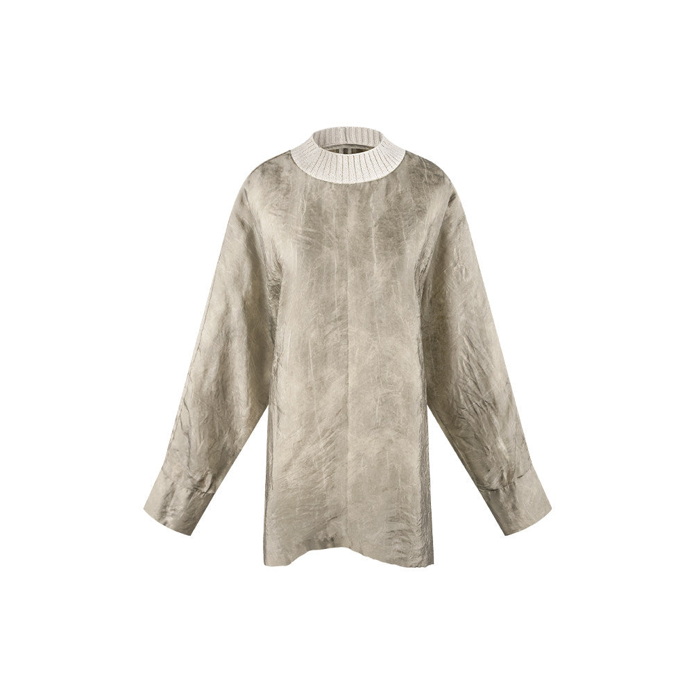 TUYUE  Grey Crew Neck Back Lace-up Long-Sleeved Top - SNOW.