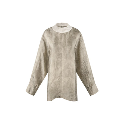 TUYUE  Grey Crew Neck Back Lace-up Long-Sleeved Top - SNOW.