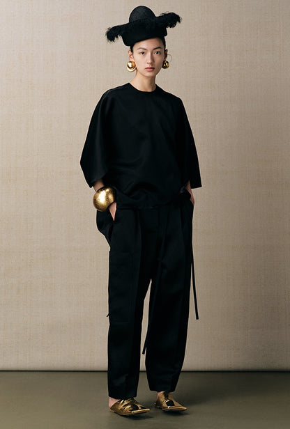 ZHUCHONGYUN black half sleeved crew neck top-CUB.