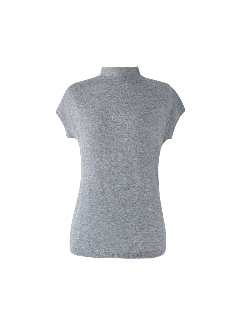 HECO Sleeveless Slim Mock Collar Red Black Gray Knit Top  - THRONE.