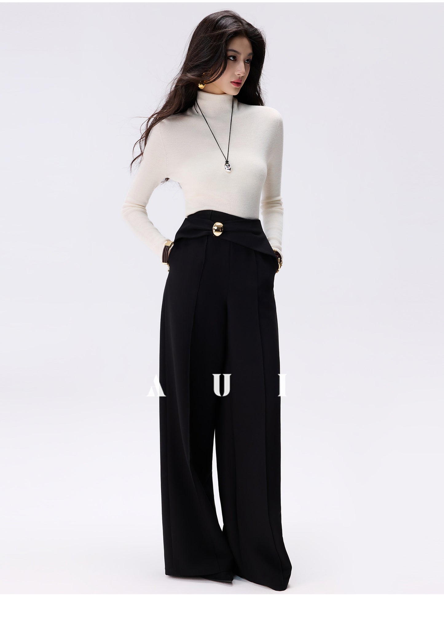 AUI Black Professional  Suit High-Waisted Slim Straight Leg Pants - Jun