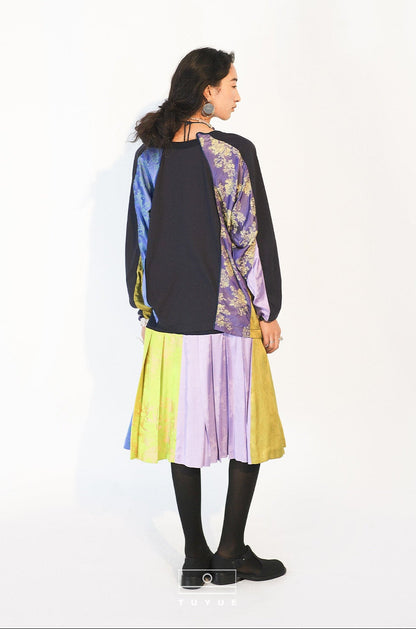 TUYUE Jacquard Paneled Sporty Silhouette Long-Sleeved T-Shirt- BLAKE.