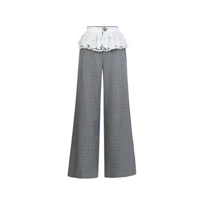 FAME Embroidered Trim Casual Straight Wide-leg Pants - LINNEA.