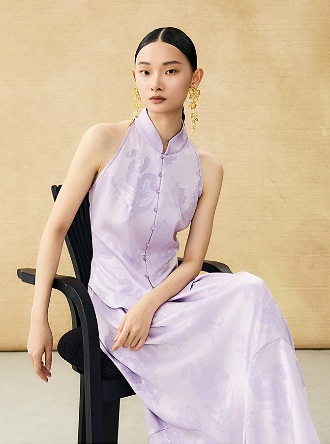 HECO Chinese Acetate Stand-up Collar Waist National Style Jacquard Vest T - FIRE.