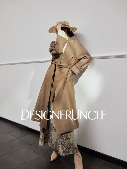 DGU "Twilight" khaki trench coat loose slimming high-end mid-length jacket - MEDE.