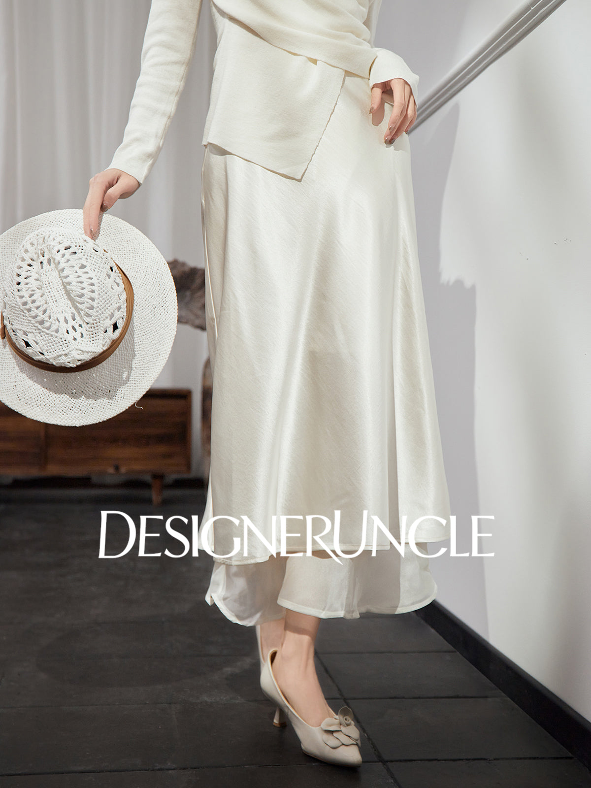 DGU "Yelan" high-waisted black mid-length skirt - HUNTIX.