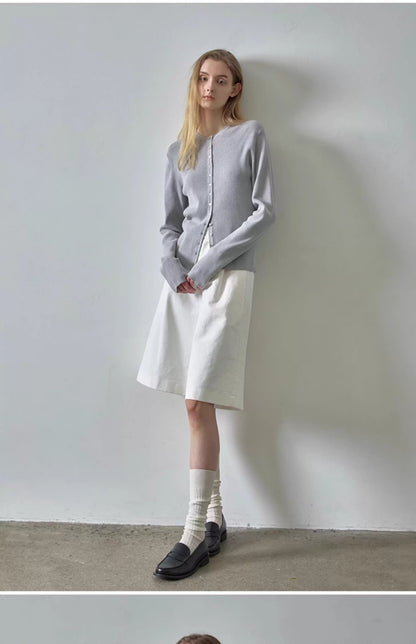 NOTHING WRITTEN pattern shorts high-waisted casual wide-leg cropped pants-GWEN.