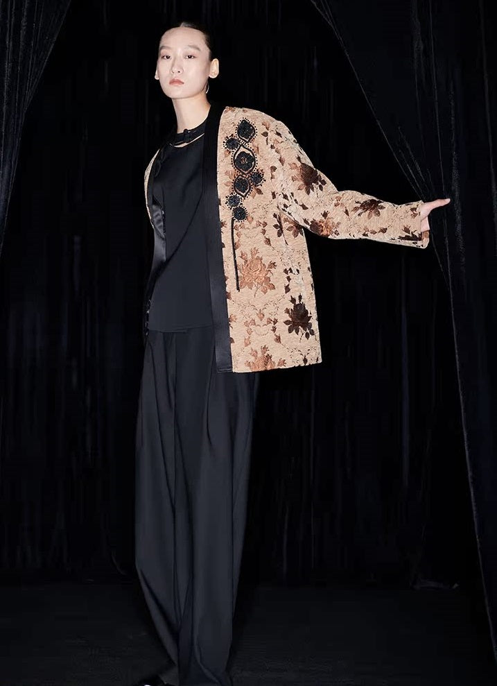 M essential Mackay designer Drop coffee jacquard crochet embroidered  jacket - stans apere