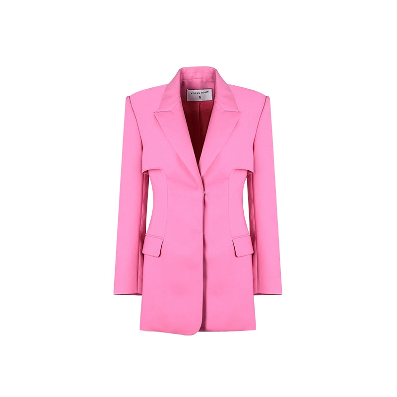 YES BY YESIR luxury Fall/Winter Retro Slim deconstructed pink blazer jacket pants - Hani
