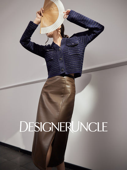 DGU "Ink Room" royal blue knitted sweater small fragrance temperament versatile top - Robert.