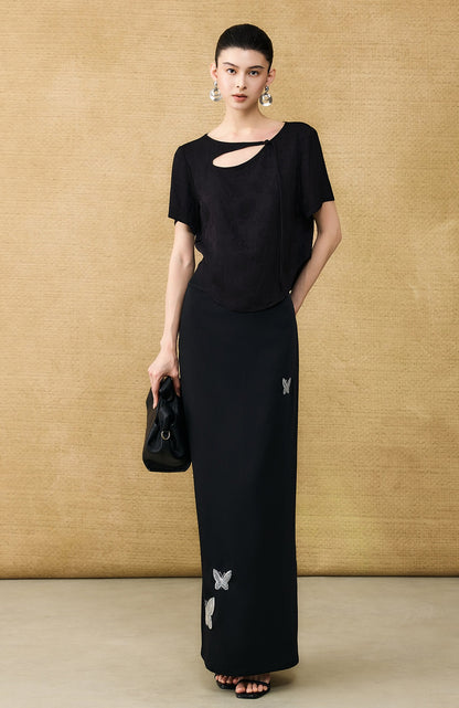 HECO Chinese butterfly bead embroidered slimming straight skirt - POLY.