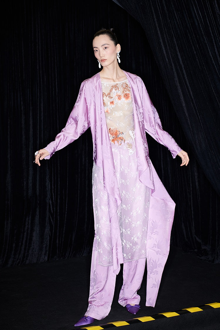 M essential Makay designer hibiscus jacquard layered placket wrap-around waist shirt - BETA.