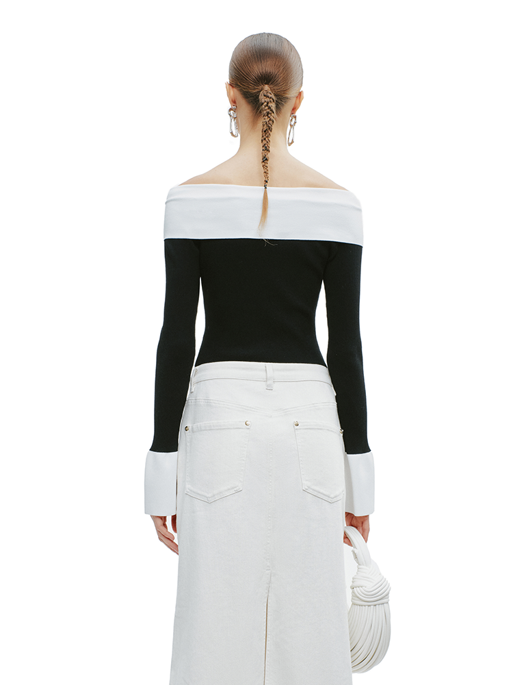 YES BY YESIR  one-shoulder pullover wool knit top - PROF.