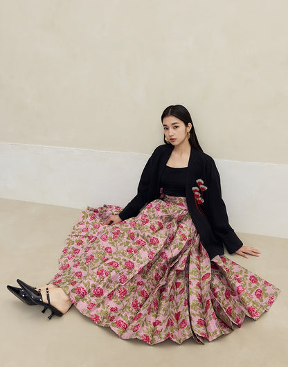 HECO Rose Brocade Jacquard Horse Face pink Skirt Women - piper.