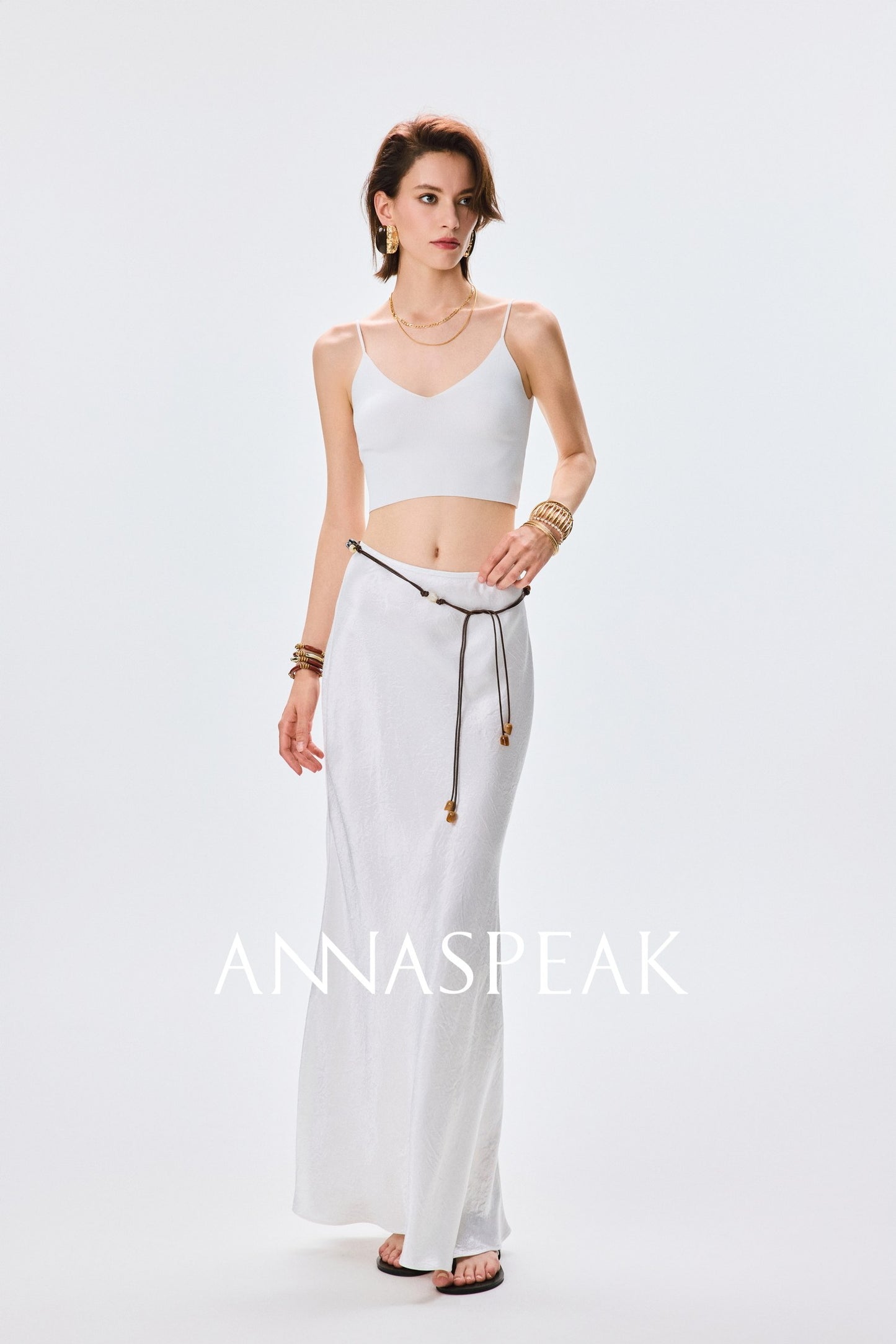 ANNASPEAK cut slightly wrinkled NAIA acetic acid slimming top mermaid skirt-NANA.