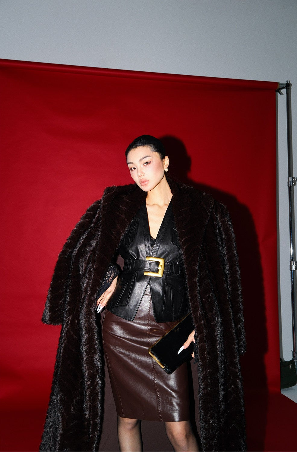 MEI SANGUAN Slavic coffee-colored imitation mink coat - ZOEY