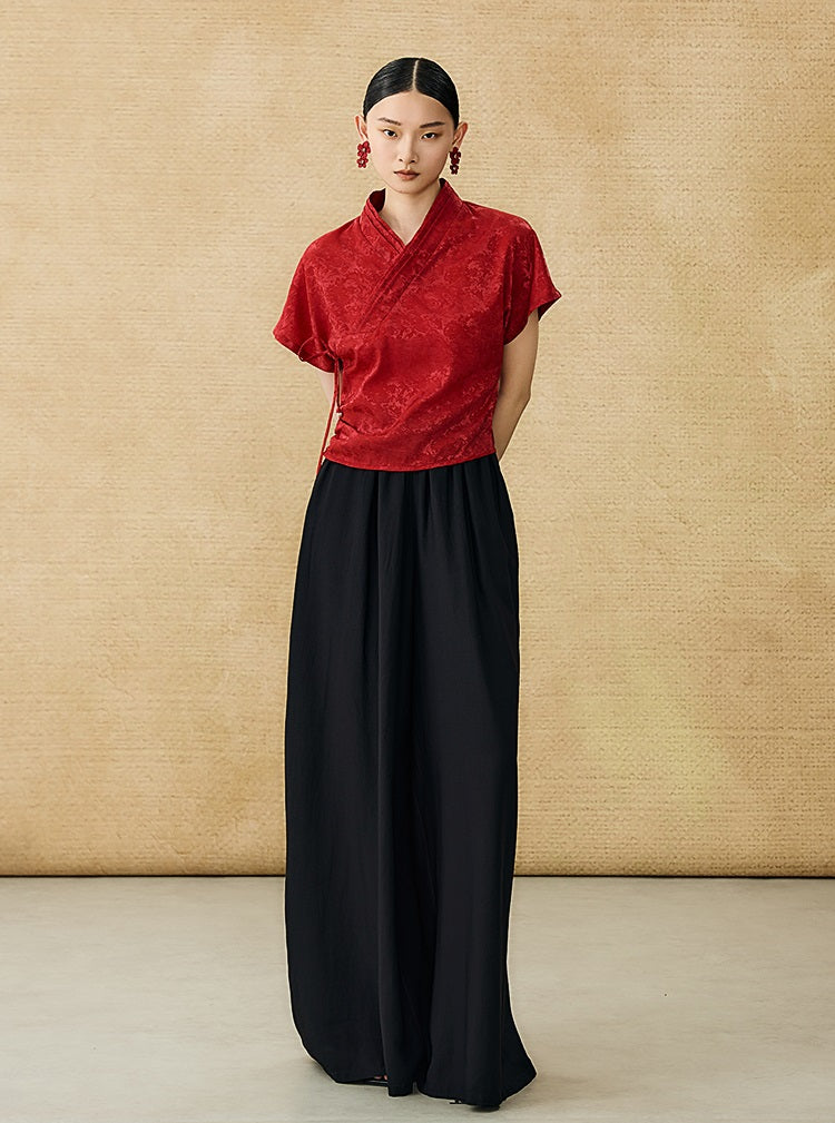 HECO Acetate High Waist Wide-leg Pants - TREY.