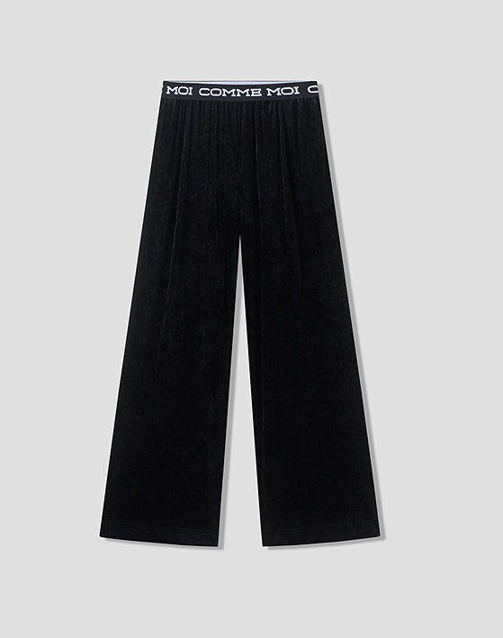 COMME MOI Lu Yan designer new women's velvet acetate logo wide-leg pants - FEEL.