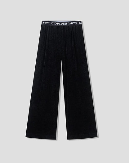 COMME MOI Lu Yan designer new women's velvet acetate logo wide-leg pants - FEEL.