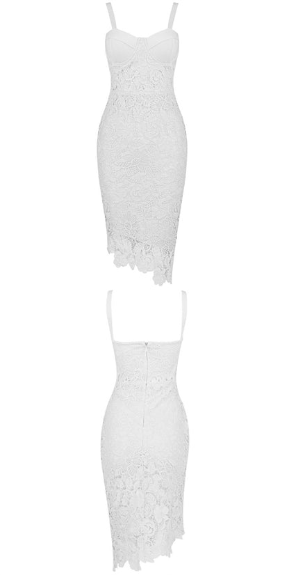 DOLLY Luxury Yellow V-Neck Sleeveless Slim Fit Lace Suspender Dress-TANYA