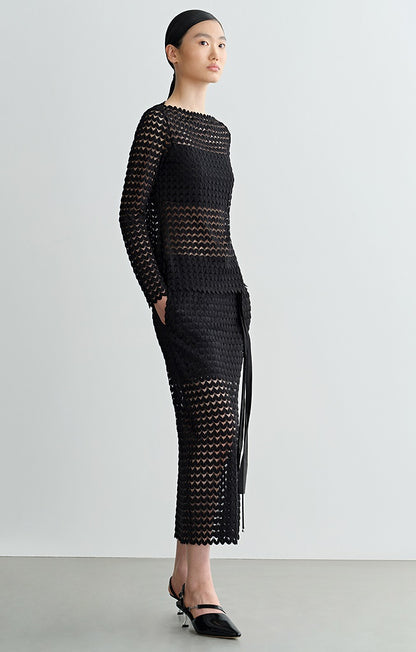 COMME MOI  women's black cut-out side slit straight skirt - DELIAH.