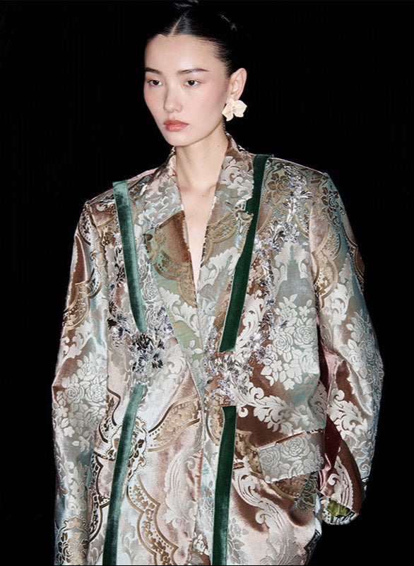 M essential Mackay designer vine pattern embroidery marble print jacket skirt suit- Eden.