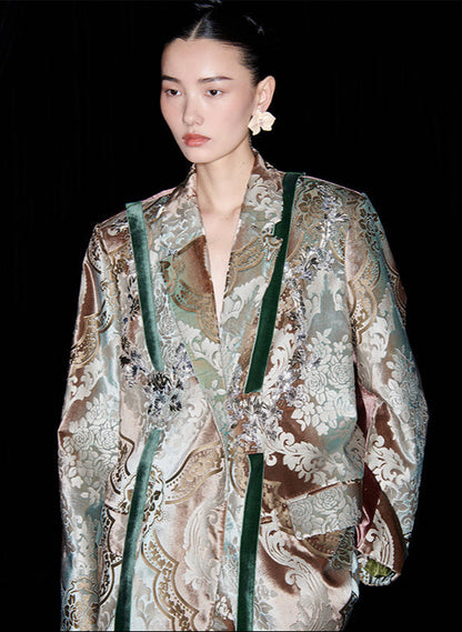 M essential Mackay designer vine pattern embroidery marble print jacket skirt suit- Eden.