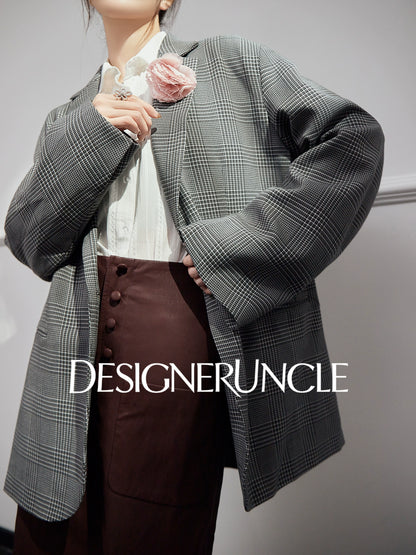 DGU|Gray plaid jacket style high-end houndstooth loose commuter top - NICK .