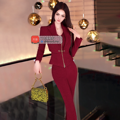 VJE velvet top flared pants two-piece women's OL suit set -FLORA.