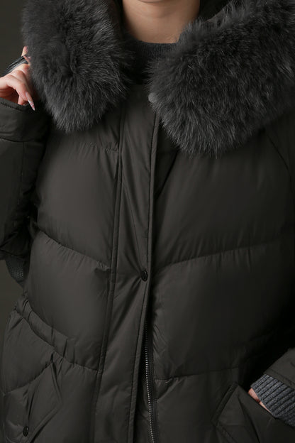 PIAOIN Korean Edition Casual Long Down Thickened Hooded Coat Versatile Jacket-TIA