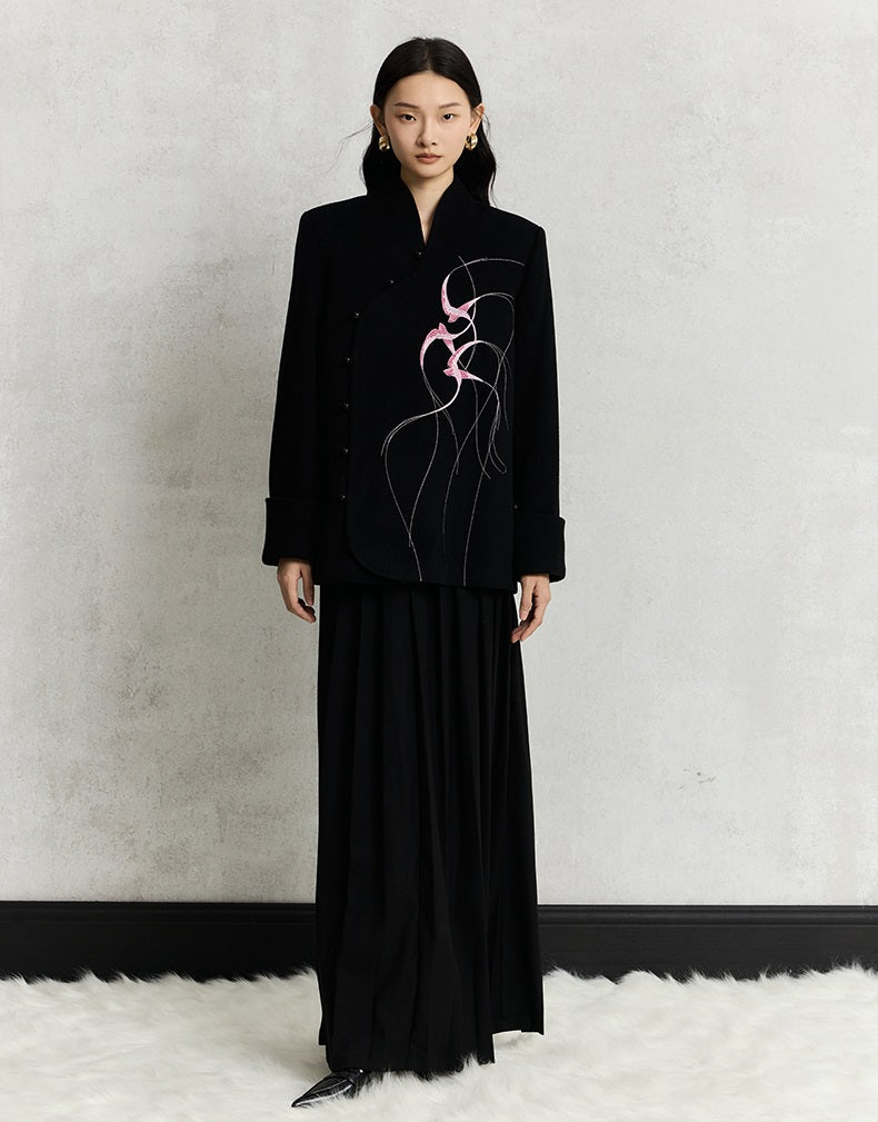 HECO Swallow embroidery tweed black Jacket Women - sinc.