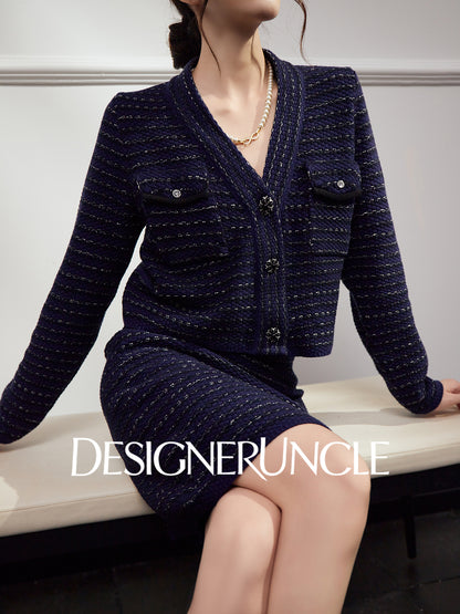 DGU "Ink Room" royal blue new knitted small fragrance temperament versatile two-piece set - Kyle.