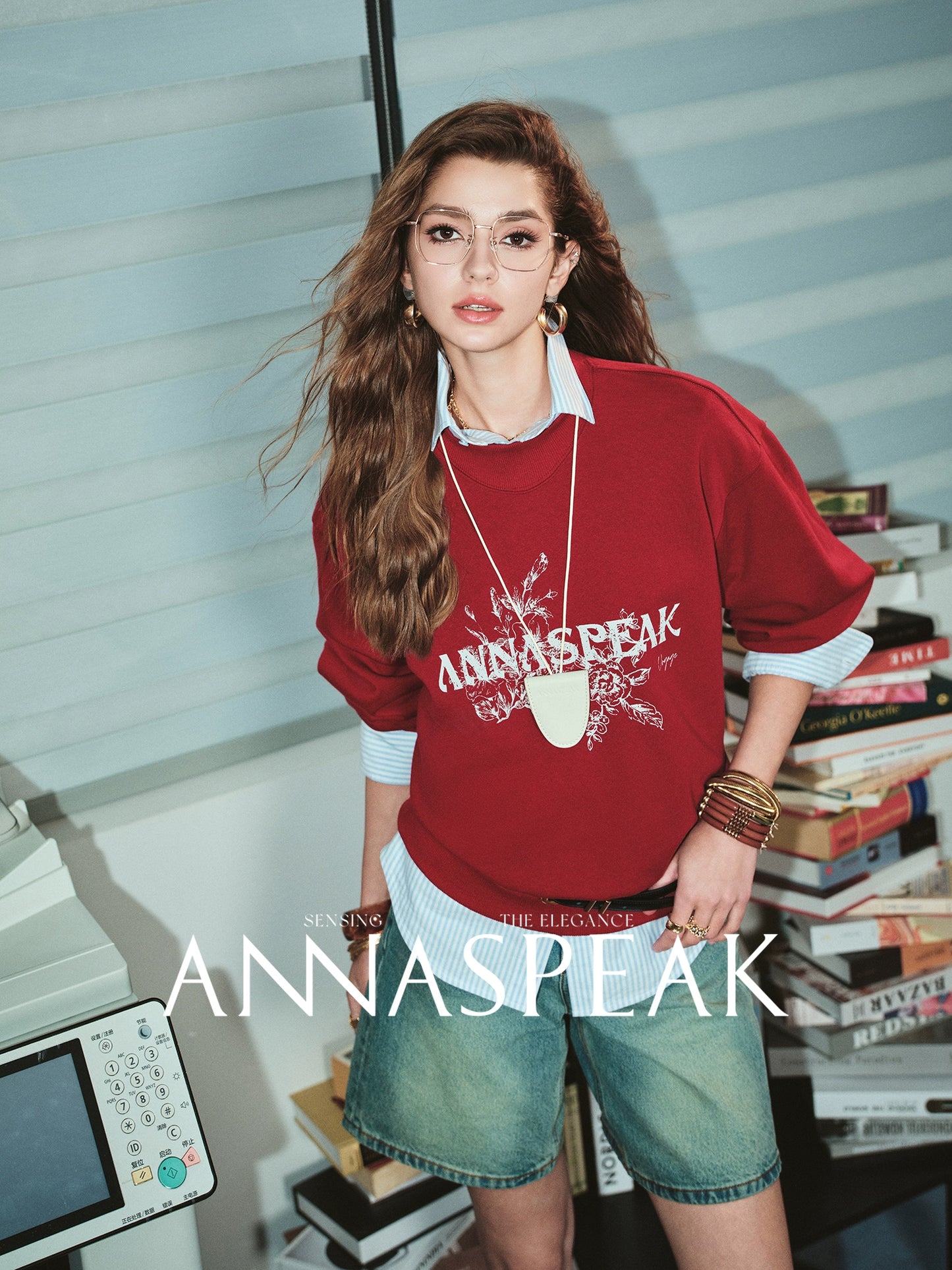ANNASPEAK crew neck mottled distressed printed sweatshirt-PAMP.