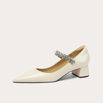 LilyWei [Bright Moon] French rhinestone with pumps, pointed toe, square heel, comfort-DAISY