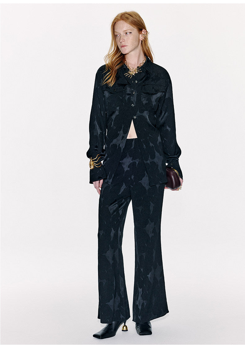 ATELIER MISS LU Spring/Summer New Chinese Texture Acetate Waist Shirt Top - DEER.