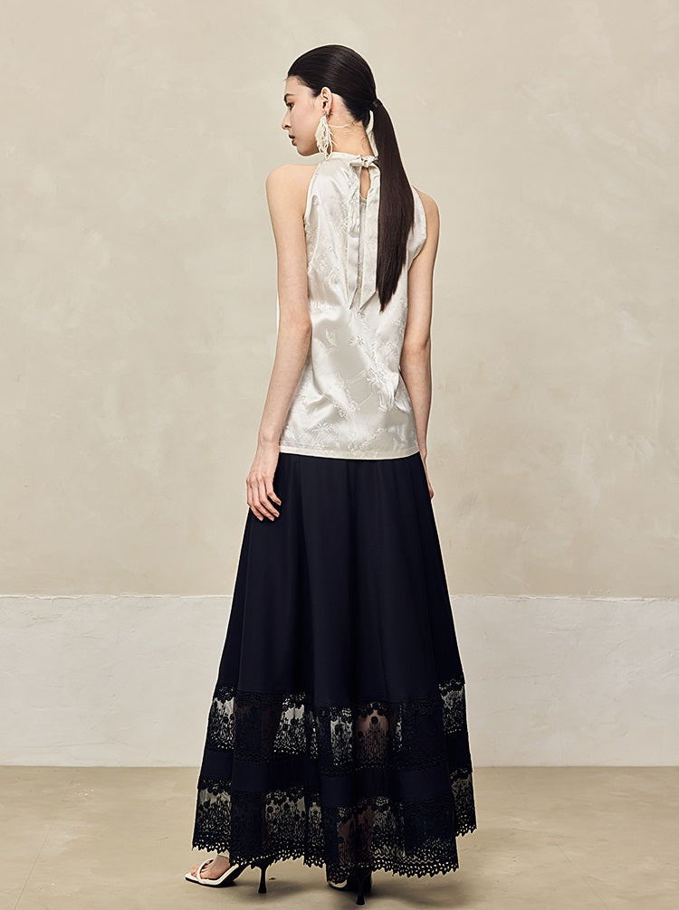 HECO Acetate Hollow Lace A-line Long Skirt women - FLOW.