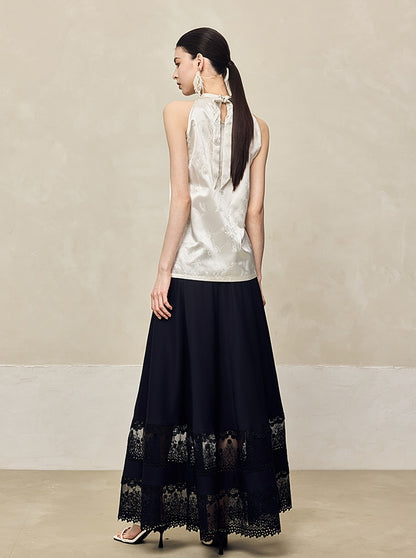 HECO Acetate Hollow Lace A-line Long Skirt women - FLOW.