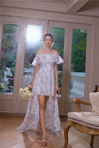 Wardrobes by Chen Luxury Sky Blue Off Shoulder Flower Wedding Dress-Athena