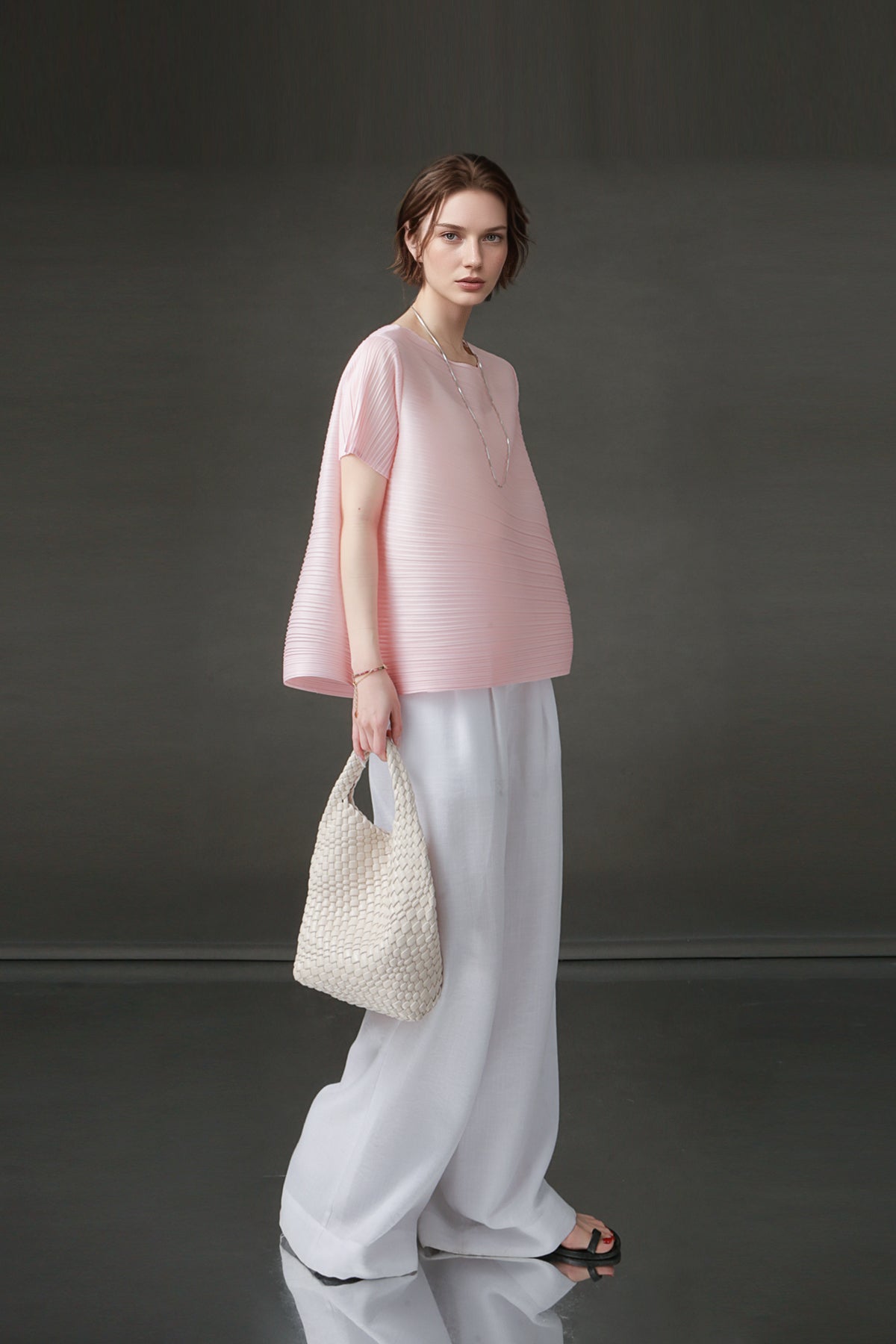 PIAOIN Miyake style simple premium pleated design T-shirt  -CECILLIA