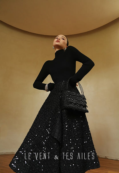 LE VENT&TES AILES Galaxy Luxury Weaving Feminine Sequin Tweed Skirt-ZOYA